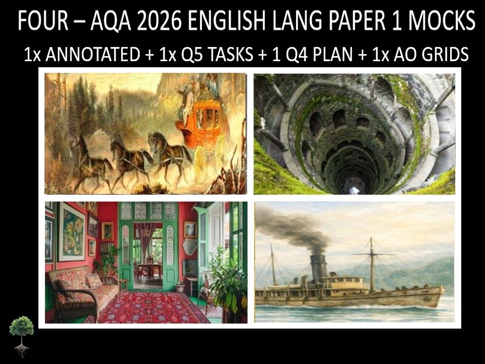 Four AQA 2026 English Language Paper 1 Mocks + Annotated, Q5 Tasks Q4 Plan, AO Grids