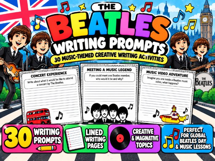 The Beatles Writing Prompts | 30 Music-Themed Creative Writing Activities