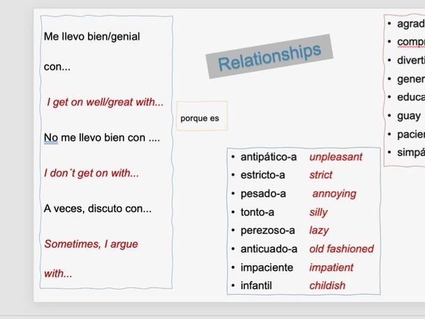 Relationships sentence builder