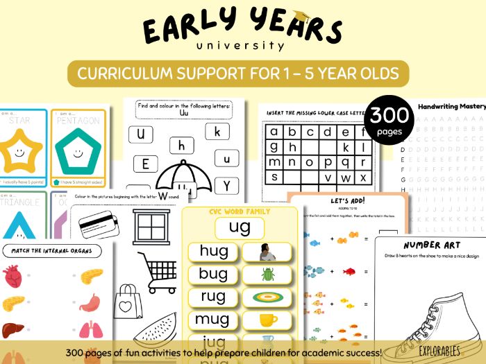 Early Years University Toddler Curriculum Support 300 pages Worksheets Preschool Pre-K Kindergarten
