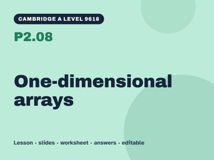 Cambridge A Level Computer Science 9618 – P2.08 One-dimensional arrays – Lesson & Worksheet