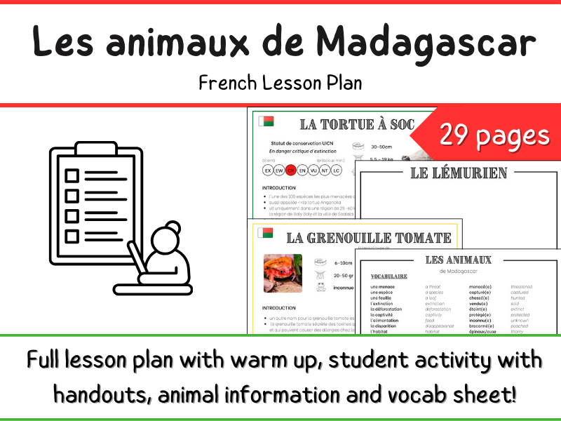 Madagascar - Les animaux de Madagascar - French Lesson Plan