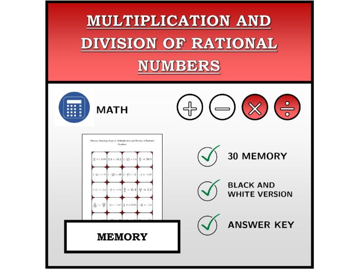Memory Matching Game | Multiplication and Division of Rational Numbers | Math Activity