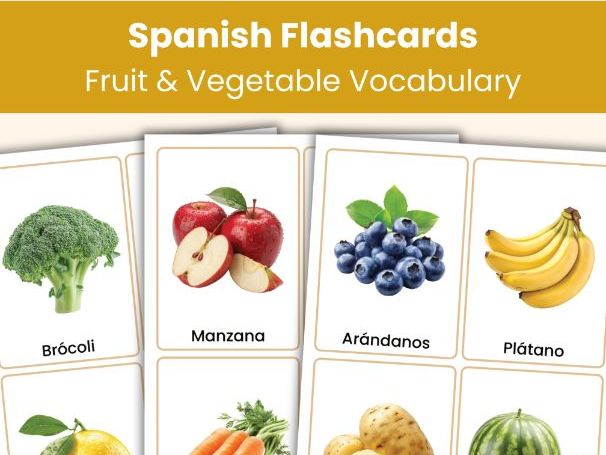 Spanish Fruit and Vegetables Flashcards | Real Photo Vocabulary Cards | Printable Learning Resource