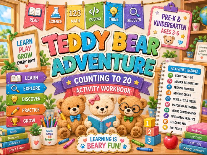 Teddy Bear Counting to 20 Worksheets | Number Sense Math Activities PreK-Kindergarten