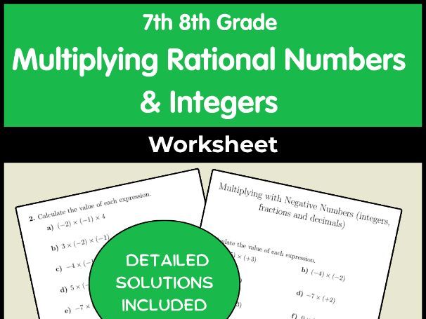 7th 8th Grade Multiplying Rational Numbers & Integers Worksheet