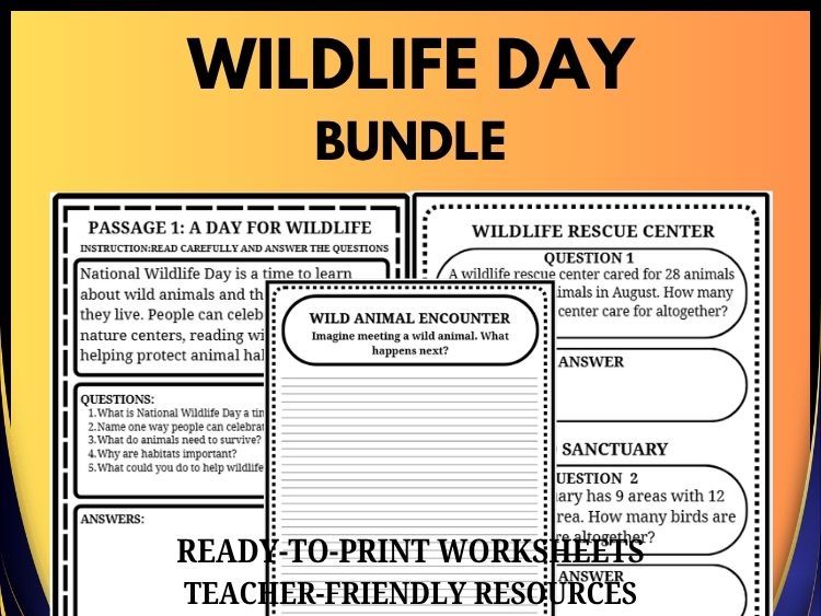 National Wildlife Day Bundle | Math, Reading Comprehension & Writing Activities