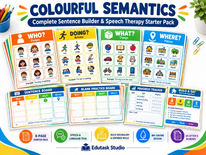 Colourful Semantics Starter Pack | Speech Therapy Visual Aids & SEN Sentence Builder Worksheets