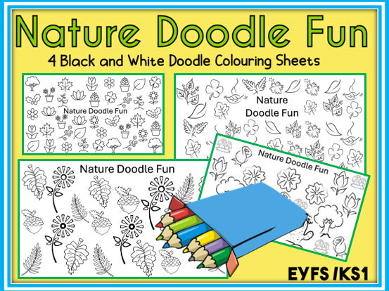 4 Nature Doodle Fun Colouring Sheets