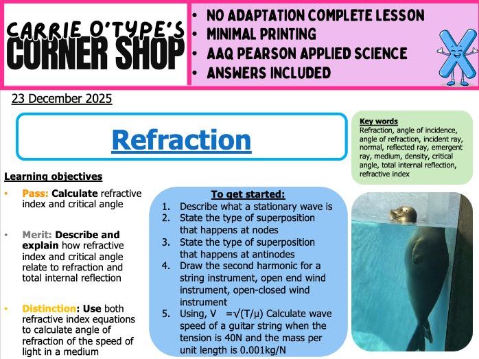 Refraction and total internal reflection - AAQ Pearson Applied Science