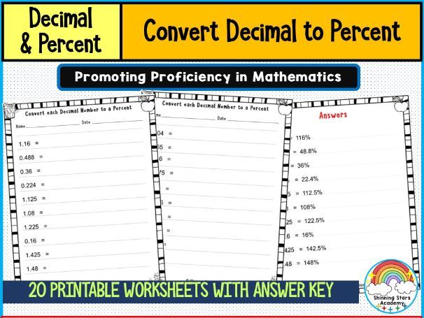 Convert Decimal to Percent Worksheets | Math Conversion Practice