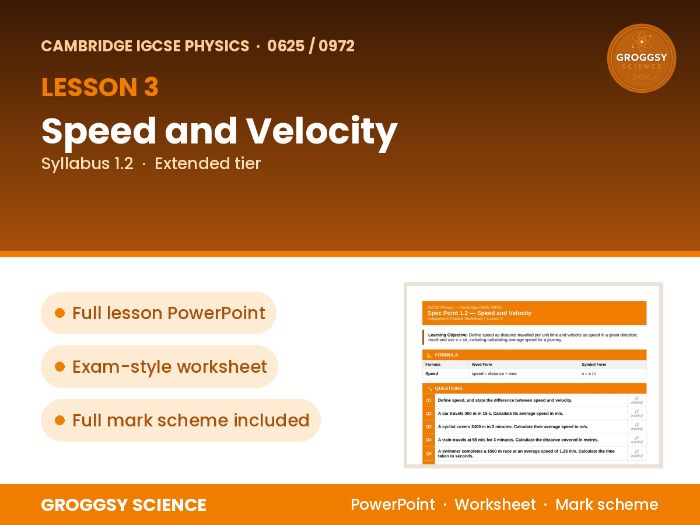 Cambridge IGCSE Physics 0625: Speed and Velocity | Unit 1 | L3