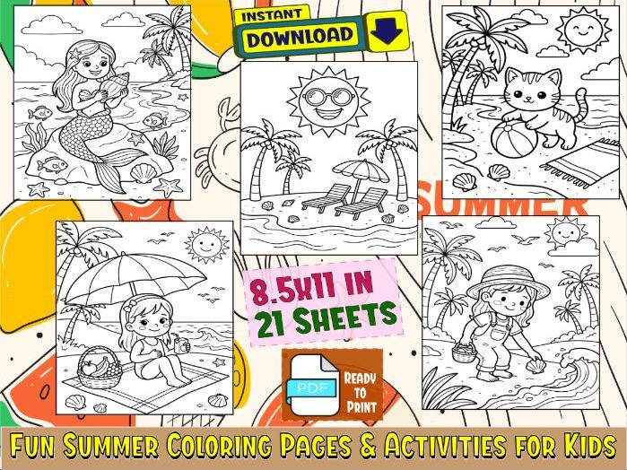 Fun Summer Coloring Pages & Activities for Kids - Printable PDF