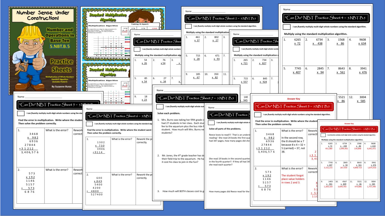 Number Operations In Base Ten Multiplication Algorithm Practice Number Operations In Base Ten Multiplication Algorithm Practice