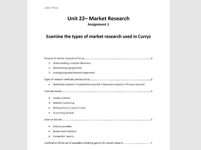 Unit 22 Market Research Assignment 1 Learning Aim A Examine the types of market research in business