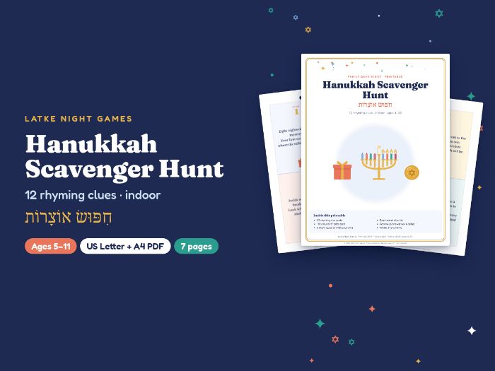 Hanukkah Treasure Hunt: 12 Rhyming Clue Cards + Answer Key (Scavenger Hunt, KS1 KS2)
