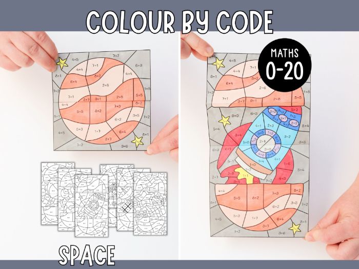 Colour by Code Maths to 20 (Addition & Subtraction) - Space