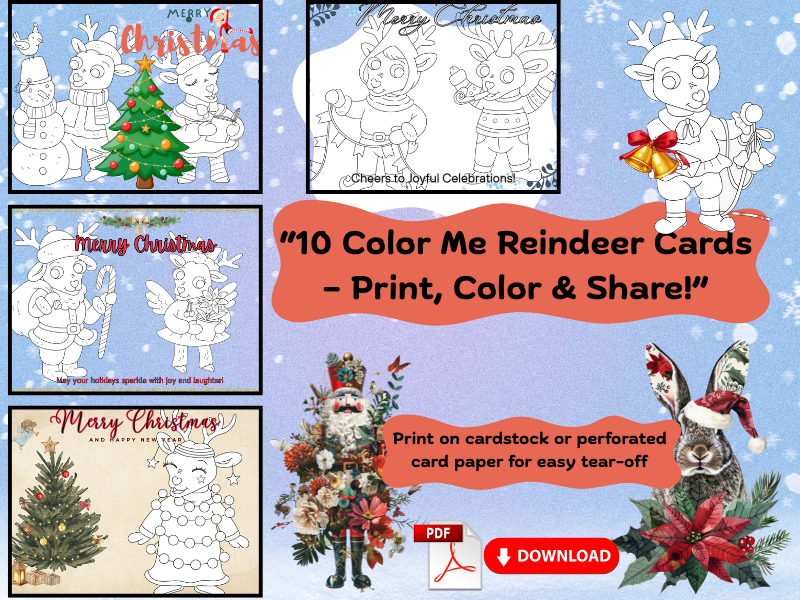 Color Me Christmas Cards, Santa's Reindeer, 10 pack (individual cards)
