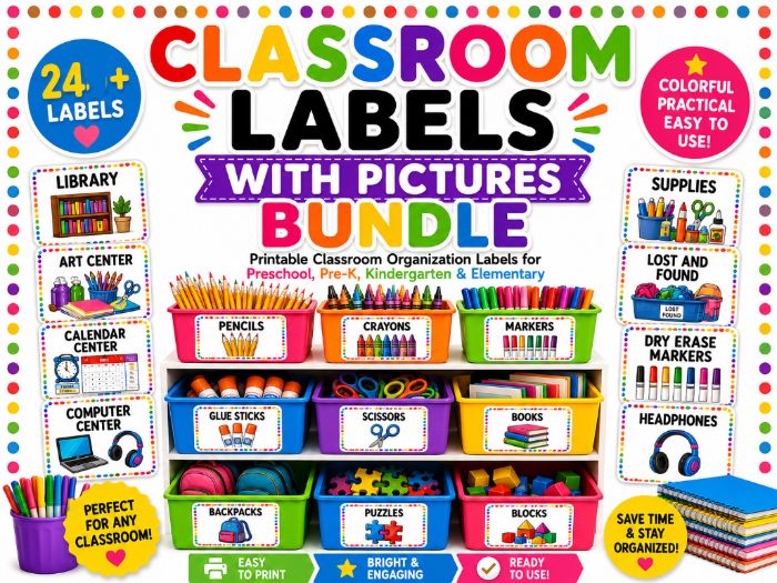 Classroom Labels with Pictures Preschool Kindergarten Classroom Decor Organization
