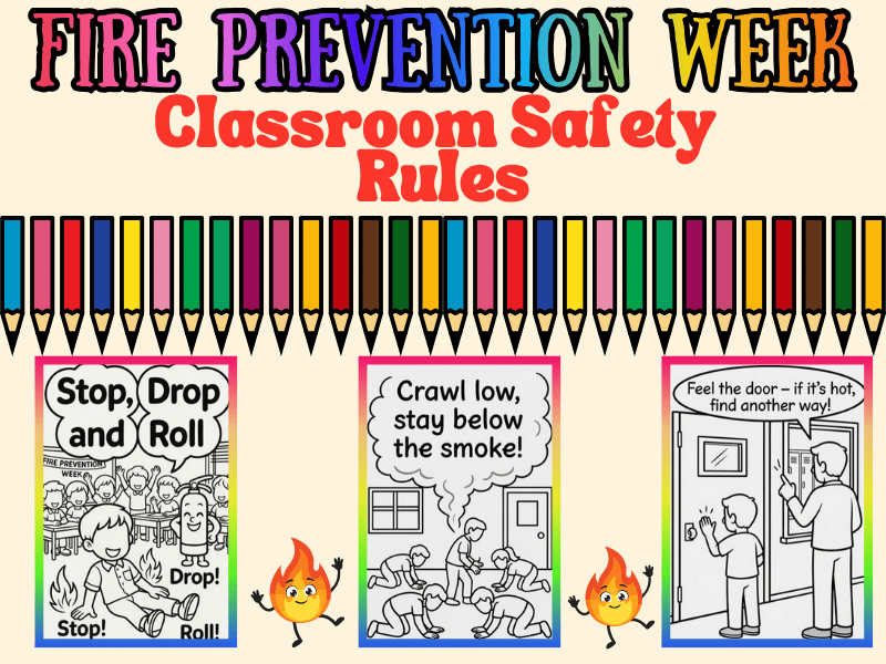 Fire Prevention Week Coloring Pages | Classroom Safety Rules NO PREP Activity