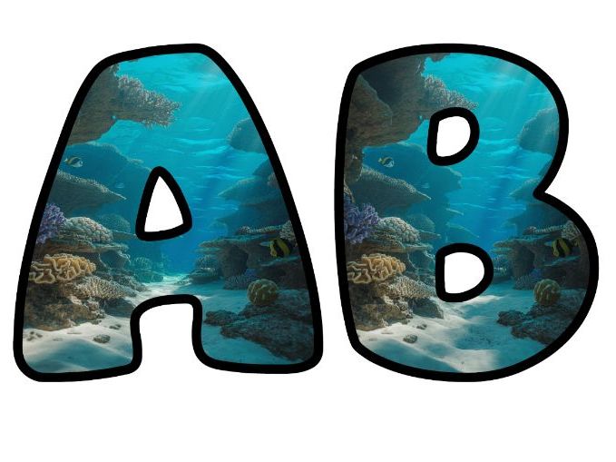 Great Barrier Reef Sea Classroom Display | Lettering Set | Upper & Lowercase, 0-9 and Signs