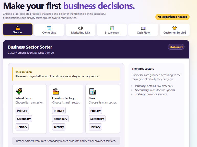 Business Simulator - Suitable for Open Evening