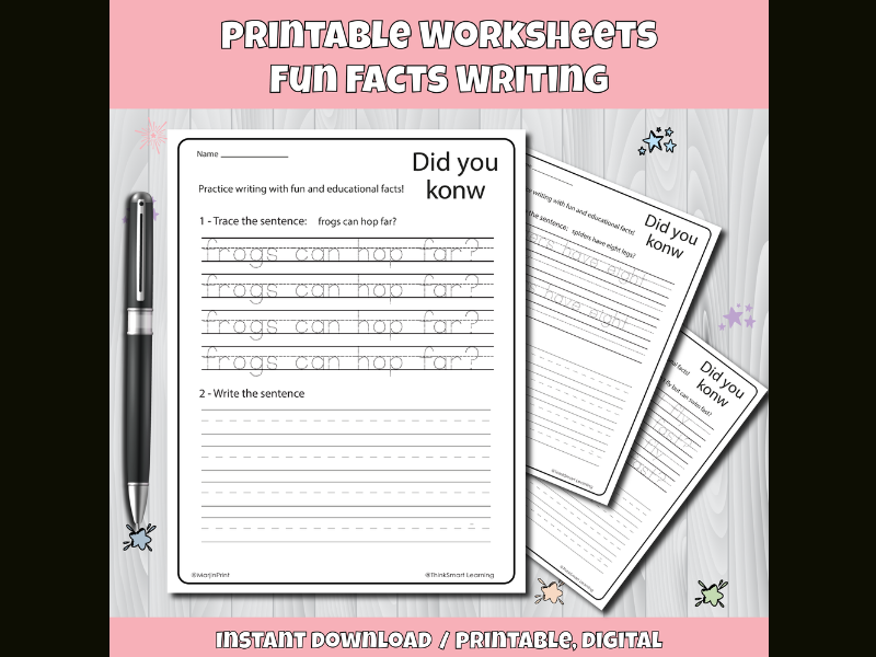 Sentence Worksheets Handwriting Trace Facts