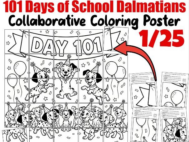 101 Days of School Dalmatians Collaborative Coloring Poster | Day 101 Fun