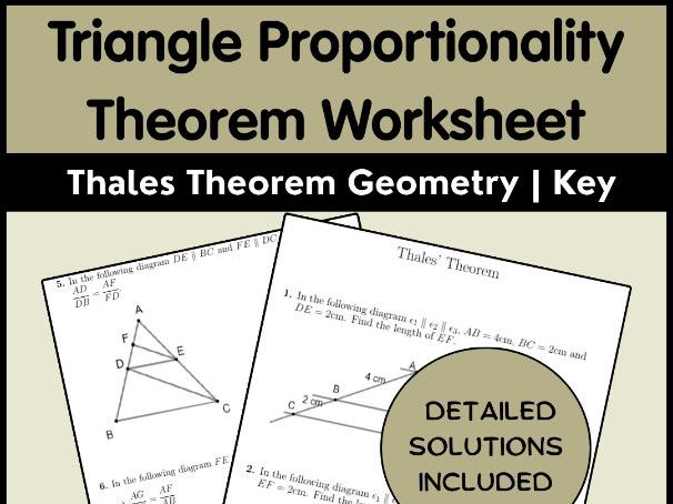Triangle Proportionality Theorem Worksheet | Thales Theorem Geometry | Key