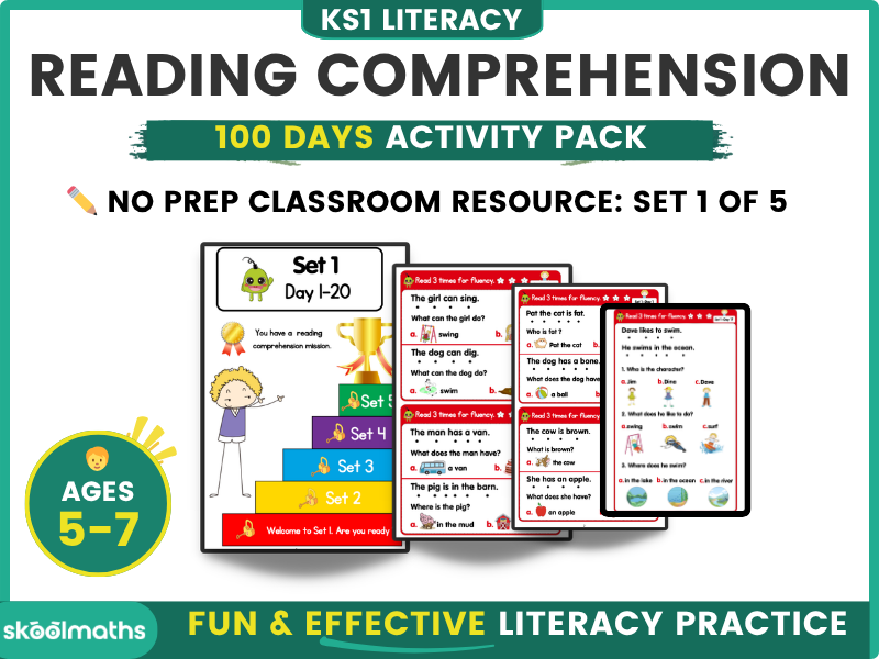 100 Days Reading Comprehension Worksheets (SET 1) for KS1 Literacy