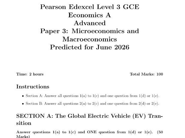 Edexcel A-Level Economics A Paper 3 Predicted 2026 – Microeconomics & Macroeconomics Full Exam + MS