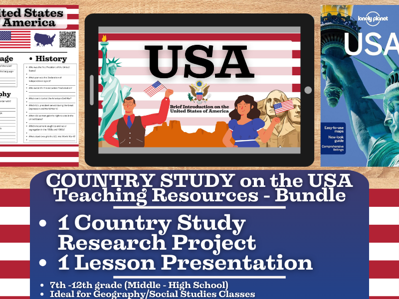 Country Study Teaching Resources - USA - Social Studies + Geography - Bundle