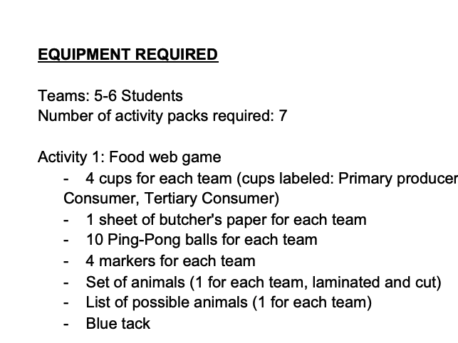 Food Web and Sustainability Activity