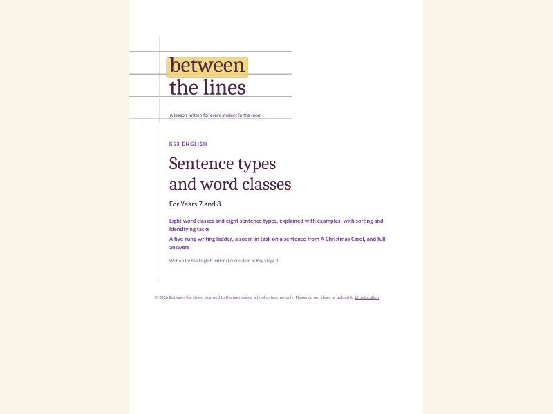 Sentence types and word classes for KS3