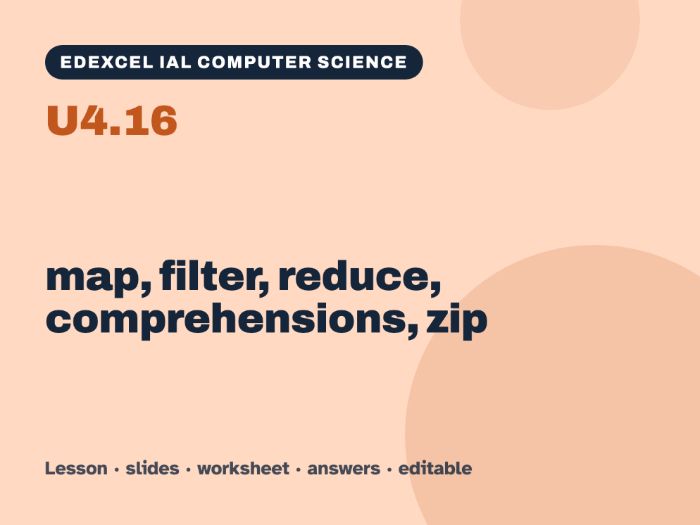 Edexcel IAL Computer Science – U4.16 map, filter, reduce, comprehensions, zip – Lesson & Worksheet