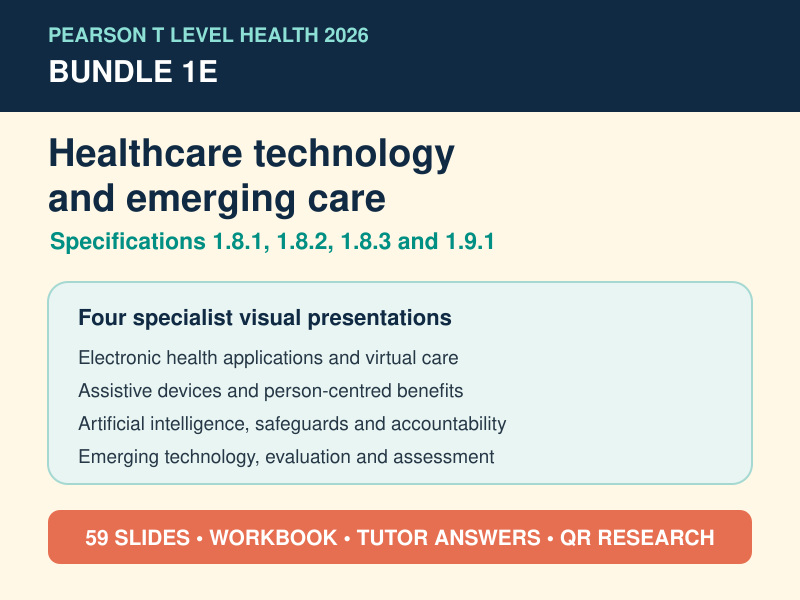 Pearson T Level Health 2026, Healthcare technology and emerging care provision, 1.8.1, 1.8.2, 1.8.3