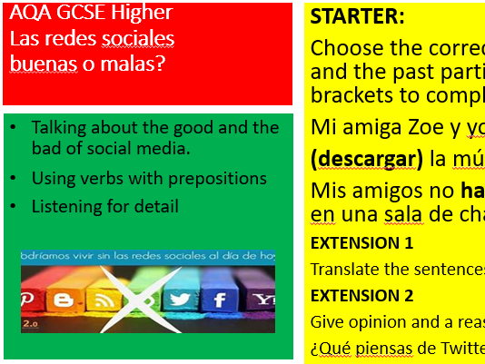 AQA GCSE Spanish Las redes sociales, buenas o malas