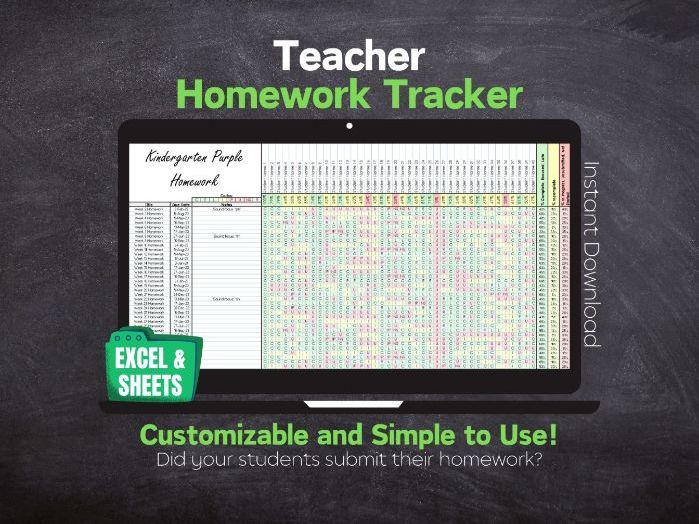 Teacher Homework & Assignment Tracker Spreadsheet Customizable- Microsoft Excel & Google Sheets