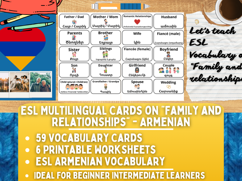 ESL Multilingual Vocabulary Flashcards on "Family and Realtionships" - Armenian