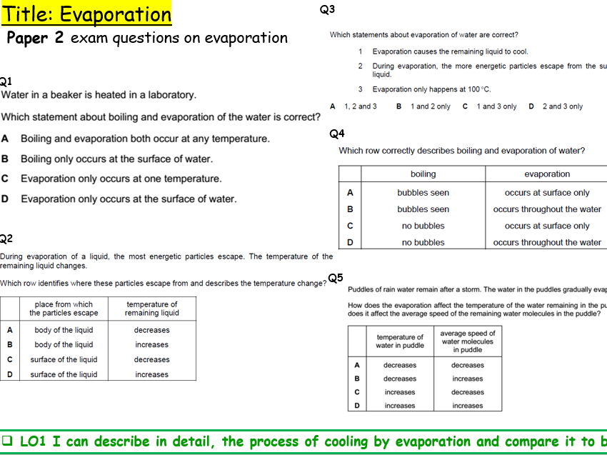 Evaporation for IGCSE Physics 0625 CIE Unit 2
