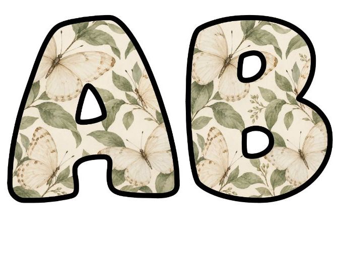 Vintage Butterflies Neutral Bubble Letters | Botanical Bulletin Board Letters