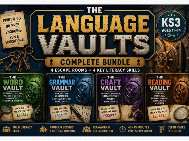 The Language Vaults Escape Room Bundle | KS3 English Literacy Activities | Reading, Grammar, Vocab