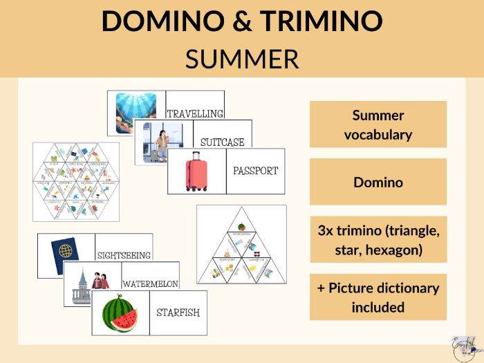 Summer domino, trimino - printable PDF