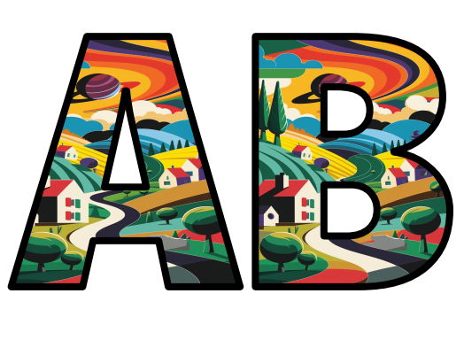 Colorful Art Picture City Town Village Lettering Set Display Title ...