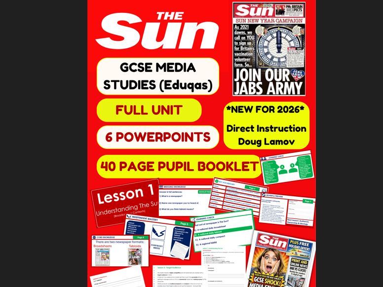GCSE Media Studies Eduqas Component 1 | Newspapers  | The Sun | 6 Lessons + 41 Page Pupil Booklet