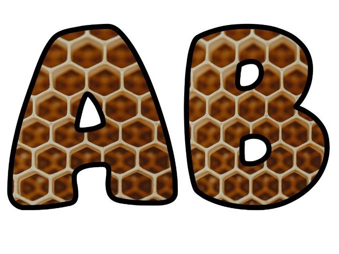 Hexagon Honeycomb Nature Lettering Set for Classroom Display | Upper & Lowercase, 0-9 and Signs