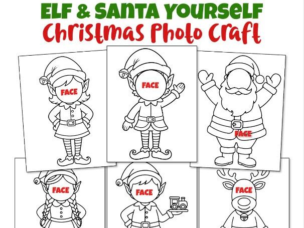 Elf & Santa Yourself – Christmas Photo Craft | Face Cutout Drawing Templates