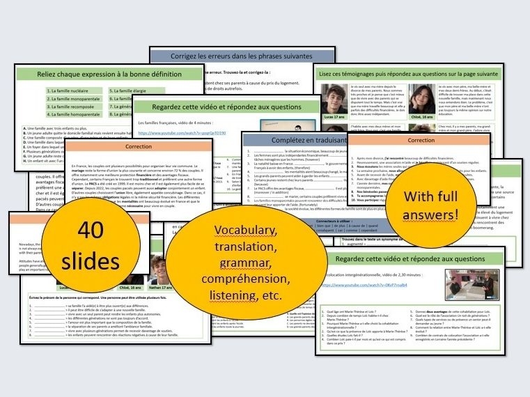EDEXCEL A  Level / AS Level French – Familles – PRACTICE ACTIVITIES