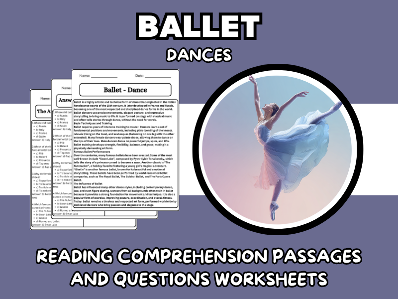 Ballet - Dances Reading Comprehension Passages & Questions Worksheets ...