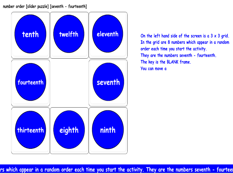 number [slider puzzle] [seventh - fourteenth]